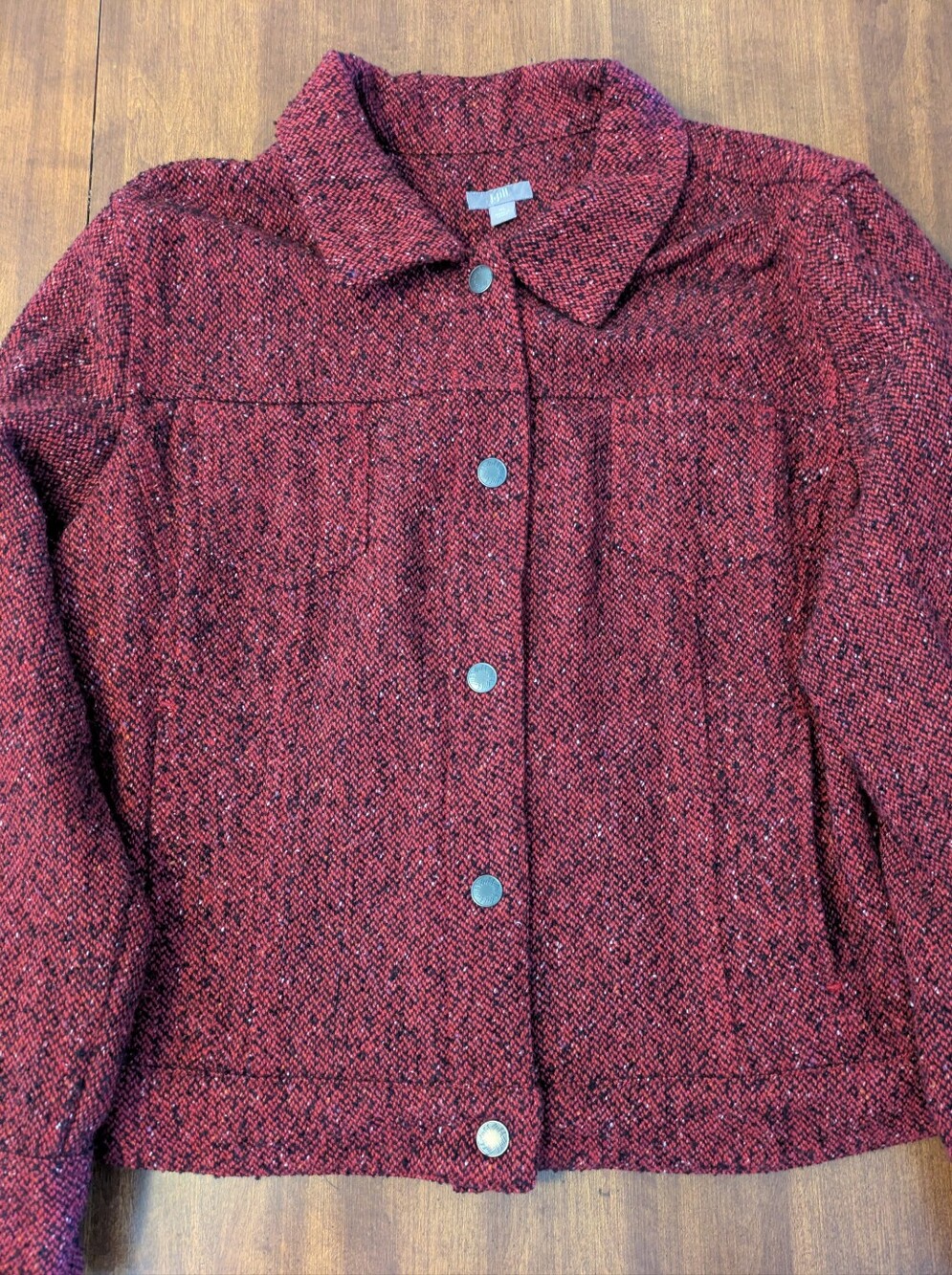 J. Jill Wood Blend Red Tweed Button-Up Jacket